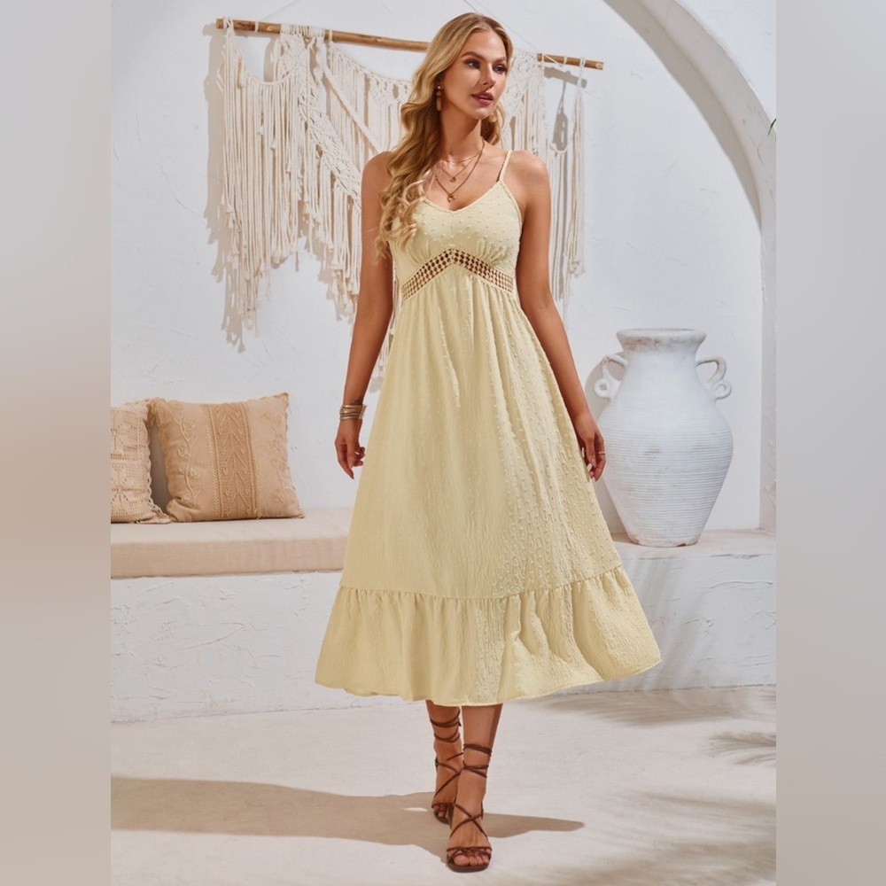 Swiss Dot Sleeveless Midi Dress Casual - Picture 4 of 6